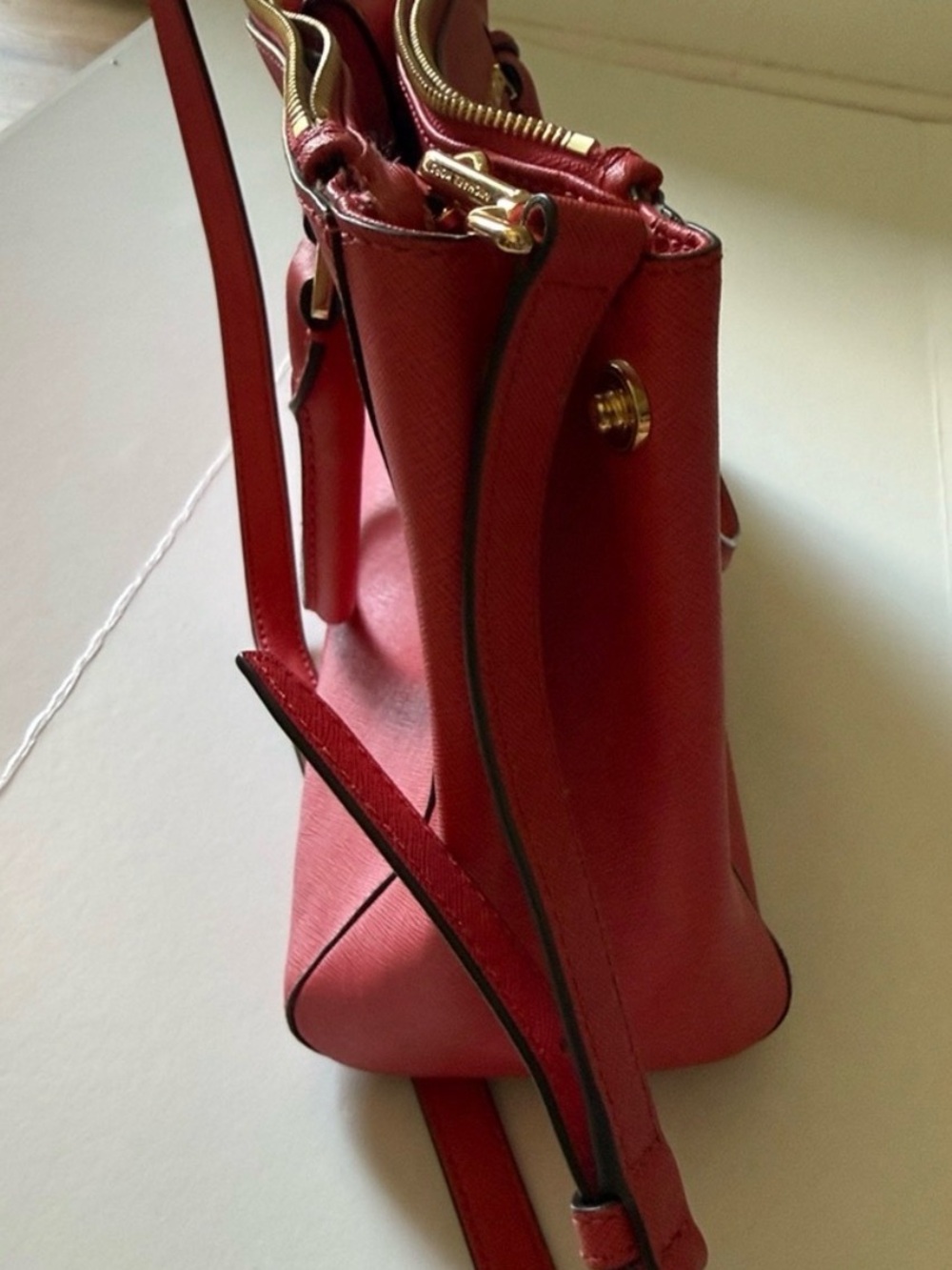 MICHAEL KORS Red/Pink Saffiano Satchel with Gold Hardware - Picture 10 of 12